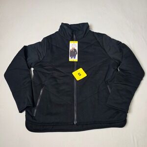 Three Dots Quilted Step Hem Knit Jacket Womens Small Black Full Zip NWT